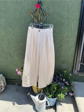 Wide Leg Pleated Pants in Light Beige